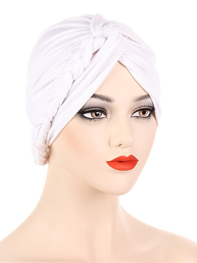 Women Lady Muslim Braid Head Turban Wrap Plain Color Islamic Arab Cap Hat Hair Loss Bonnet Beanies - LuckyFash™