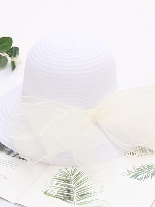 Women's Party Hat Party Wedding Street Mesh Bowknot Ribbon bow Dark Blue Beige Hat Black White Red Green Purple - LuckyFash™