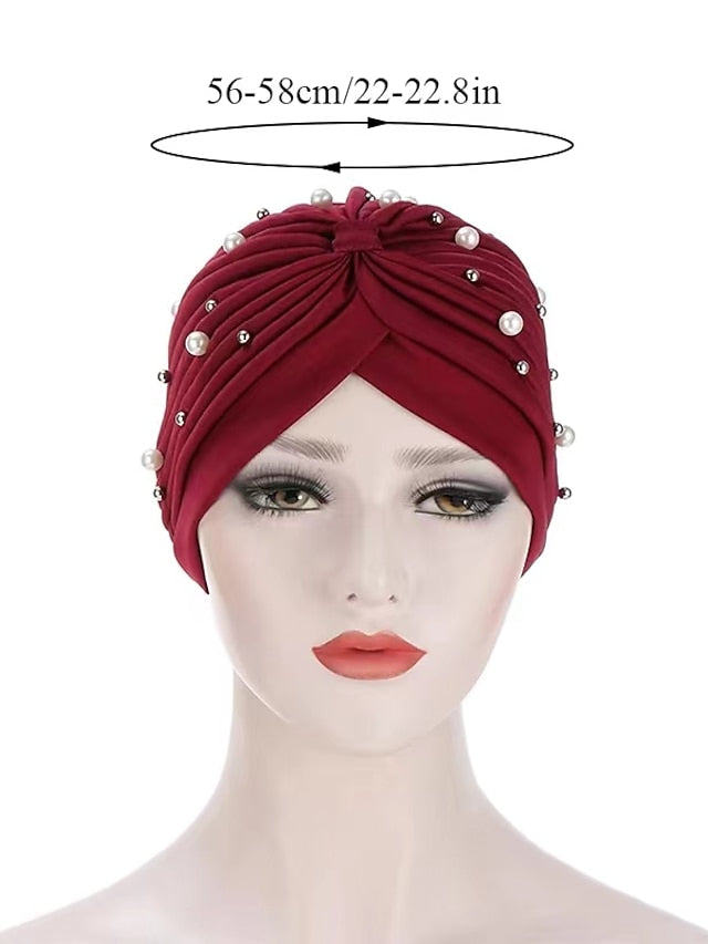 Boutique Solid Folds Pearl Muslim Turban Scarf Women Elastic Islamic Inner Hijab Caps Arab Wrap Head Femme Musulman Turbante - LuckyFash™