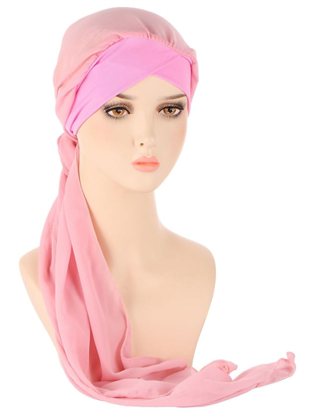 Muslim Women Chiffon Long Headscarf Islam Turban Indian Cap Plain Print Hijab Beanie Hair Care Boho Wraps Hat - LuckyFash™