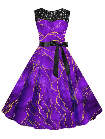 Women's Elegant Retro Lace Dress Midi Dress Outdoor Office Lace Patchwork Butterfly Crew Neck Sleeveless Regular Fit Summer Spring 2023 Navy Blue Blue S M L XL - LuckyFash™