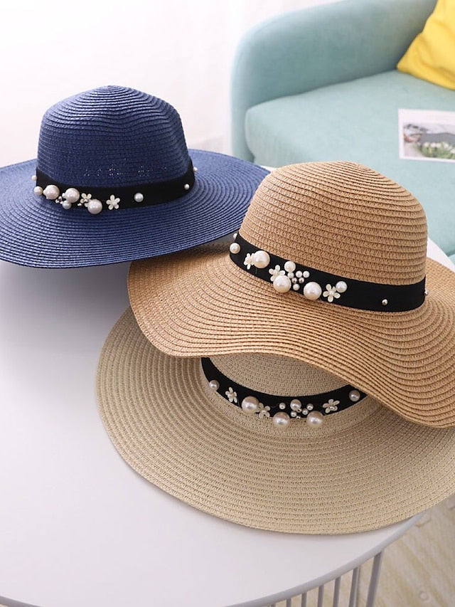 1pcs Lady Round Top Raffia Wide Brim Straw Hats Summer Sun Hats for Women With Leisure Beach Hats - LuckyFash™