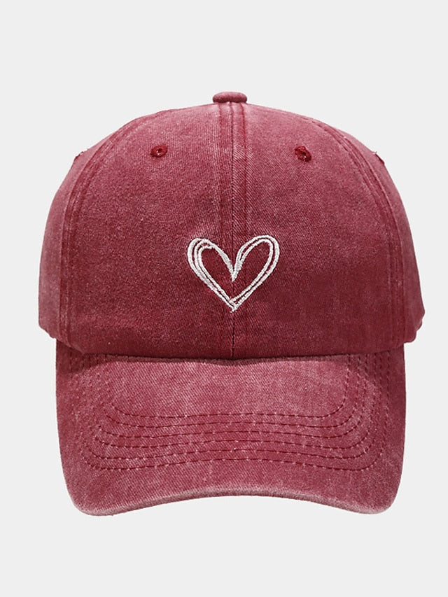 Fashion Outdoor Sport Solid Baseball Caps For Men Women Couple Love Heart Embroidery Snapback Cap Washed Cotton Dad Hat - LuckyFash™