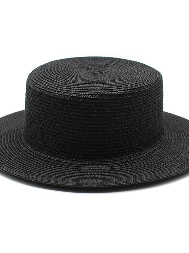 Sun Hats Women Caps Flat Top Wide Brim Straw Hat Summer Beach Casual White Black Hats - LuckyFash™