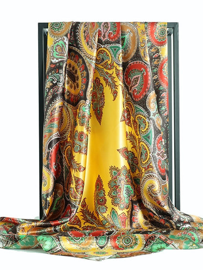 Vintage Flowers Square Scarf For Women Shawls Neckerchief Female Print Headband On the Head Wraps Foulard Hijab Hair Bands 90*90cm - LuckyFash™