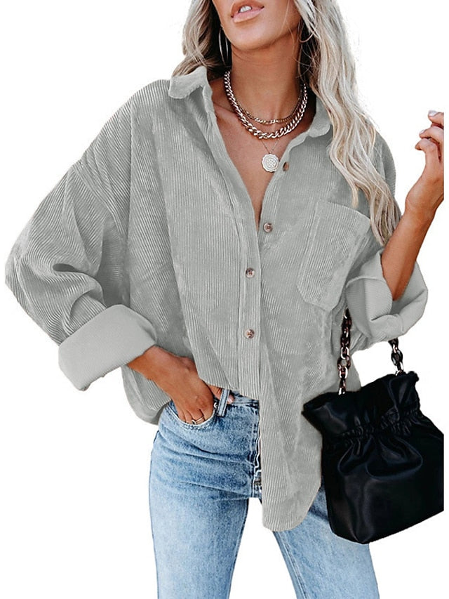 Jacket Basic Solid Colored Classic Shirt Collar Stard Spring &  Fall Light Pink Darkblue Green Purple Pink for Women - LuckyFash™