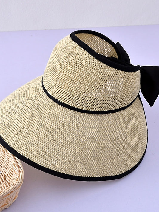 Women's Breathable Hat Summer Wide Brim Air Sun Hats UV Protection Top Empty Hat Bow Hollow Straw Hat Adjustable Ladies Foldable Beach Hat - LuckyFash™