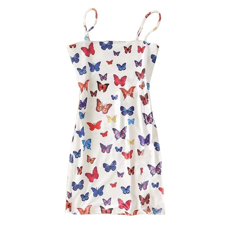 Butterfly Print Lace Up Back Tube Bodycon Dress - LuckyFash™