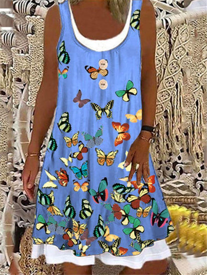 Butterfly Print Sleeveless Loose A-line Skirt - LuckyFash™