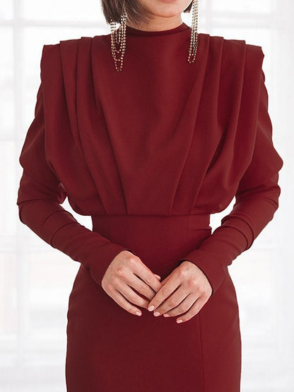 Womenâ€˜s Formal Party Dress Wedding Guest Dress Sheath Dress Long Dress Maxi Dress Black Red Long Sleeve Pure Color Ruched Winter Fall Autumn Turtleneck Fashion Winter Dress 2023 XS S M L XL XXL - LuckyFash™