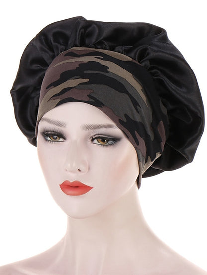 Women Satin Night Beauty Salon Sleep Cap Bonnet Hat Silk Headwrap Floral Print Wide Elastic Band Curly Springy Hair Chemo Cap Sleep Cap - LuckyFash™