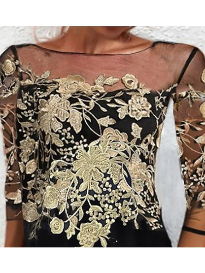 Women's Lace Dress Shift Dress Mini Dress Black 3/4 Length Sleeve Floral Lace Winter Fall Spring Crew Neck Fashion Party 2023 S M L XL XXL 3XL - LuckyFash™