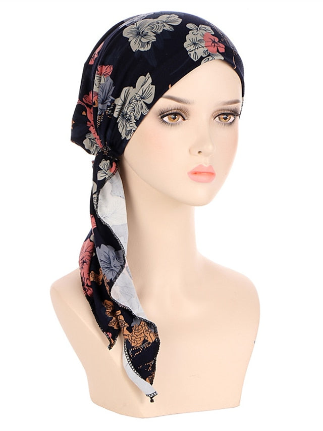 Womens Muslim Printed Hijab Hat Turban Hair Care Cap Indian Beanie Flower Head Wrap Scarf Cover Hair Loss Headwear Bonnet New - LuckyFash™