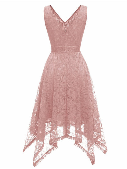 Women's Elegant Retro Swing Dress Midi Dress Party Outdoor Lace Backless Plain V Neck Sleeveless Regular Fit Spring Summer 2023 Navy Black S M L XL - LuckyFash™