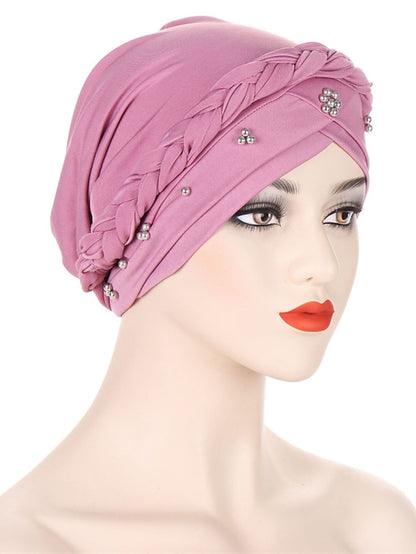 Multiple Colors Choice with Beads Women Muslim Braid Head Turban Wrap Cover Islamic Arab Cap Fashion Hair Loss Bonnet Beanies - LuckyFash™