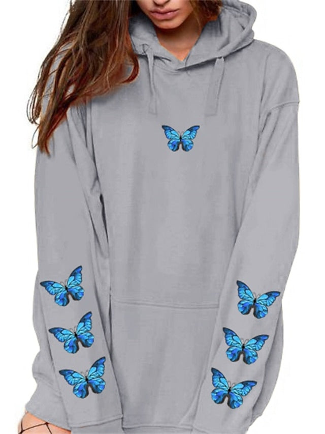 Women's Hoodie Pullover Graphic Butterfly Front Pocket Daily Basic Casual Hoodies Sweatshirts  Blushing Pink Black White - LuckyFash™