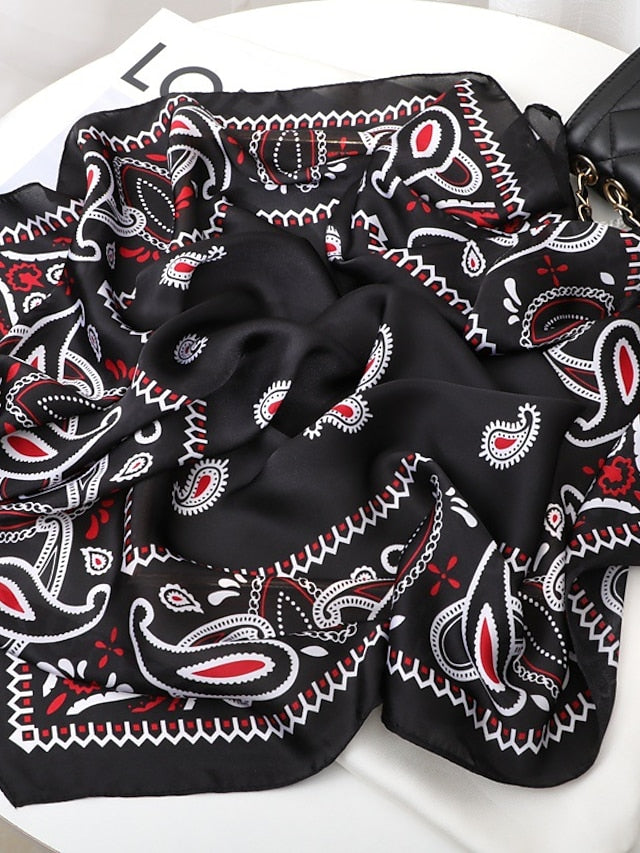 Vintage Print Silk Shawl Square Scarf for Women Satin Hijab Fashion Wraps Neckerchief Female Hair Bands Ribbon Headband Bandana - LuckyFash™