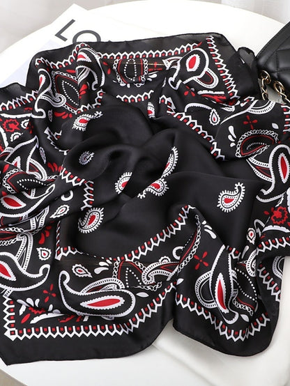 Vintage Print Silk Shawl Square Scarf for Women Satin Hijab Fashion Wraps Neckerchief Female Hair Bands Ribbon Headband Bandana - LuckyFash™