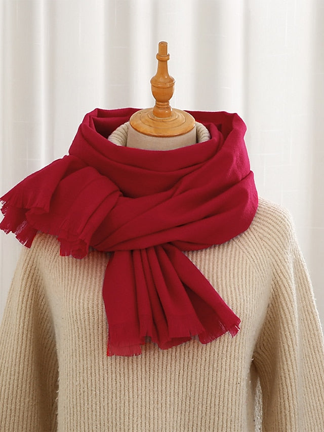 Women's Women's Shawls & Wraps Party Black Scarf Pure Color / Basic / Red / Fall / Winter / Imitation Cashmere - LuckyFash™