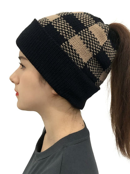 Women's Hat Beanie / Slouchy Black Khaki Red Outdoor Home Street Knit Plaid Windproof Comfort Warm - LuckyFash™