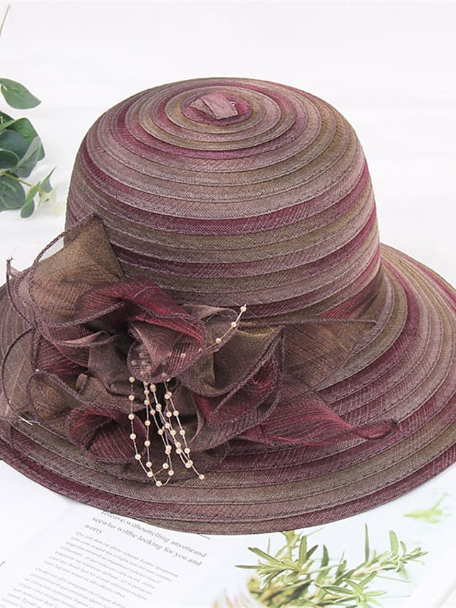 Women's Hat Bucket Hat Sun Hat Blue Pink Wine Party Outdoor Dailywear Floral Floral Stripe Portable Windproof Comfort - LuckyFash™