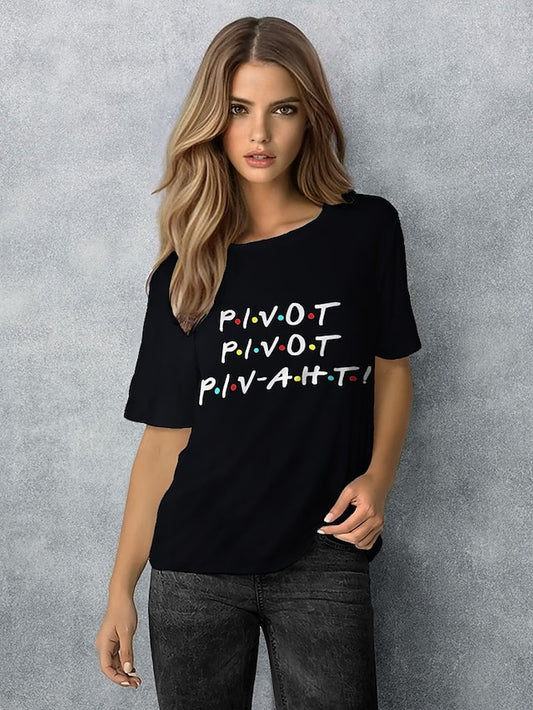 friends shirt women pivot friend t shirt letters print short sleeve casual letters printed top tee grey - LuckyFash™