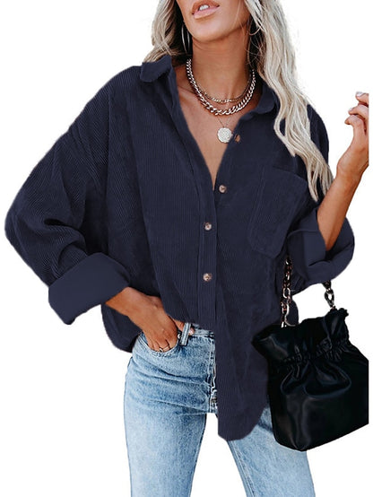 Jacket Basic Solid Colored Classic Shirt Collar Stard Spring &  Fall Light Pink Darkblue Green Purple Pink for Women - LuckyFash™