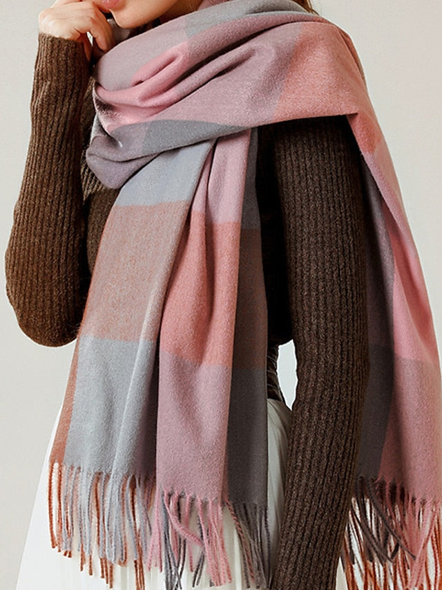 Women's Women's Shawls & Wraps Outdoor Dailywear Holiday Grey Wine Blue Scarf Plaid - LuckyFash™