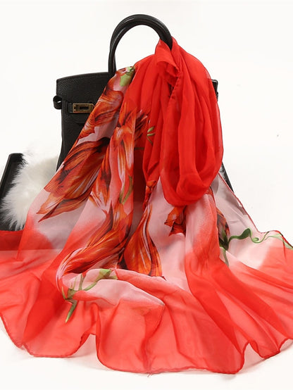 Floral Summer Women Travel Scarf Chiffon Georgette Bandana Female Elegant Shawl Hijab Hairscarves Holiday Thin Scarf - LuckyFash™