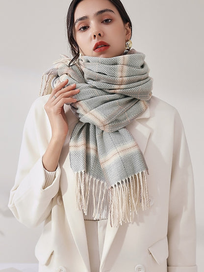 Winter New Women's Plaid Scarves Knit Mix Color Long Tassel Shawl Wraps  Ponchos Cape Scarves Thicken Warm Soft Female Scarf - LuckyFash™