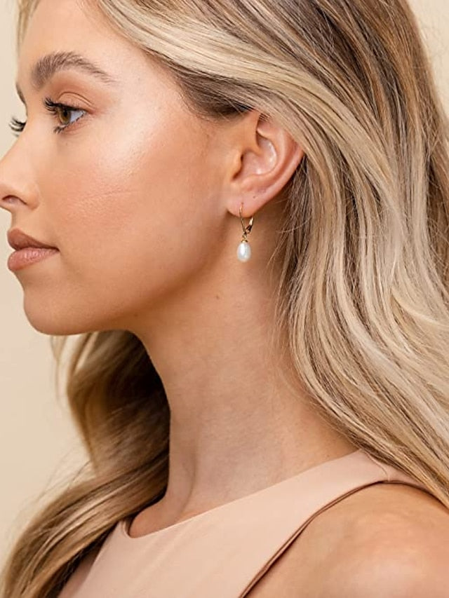1 Pair Gold Pearl Huggie Hoop Earrings with Charms Fashion Drop Dangle Earrings for Women Handmade Karma Circle Jewelry - LuckyFash™