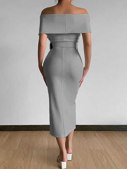 Womenâ€˜s Formal Party Dress Wedding Guest Dress Bodycon Sheath Dress Midi Dress Black White Pink Short Sleeve Pure Color Backless Spring Summer Autumn Off Shoulder Stylish Slim 2023 S M L XL XXL 3XL - LuckyFash™