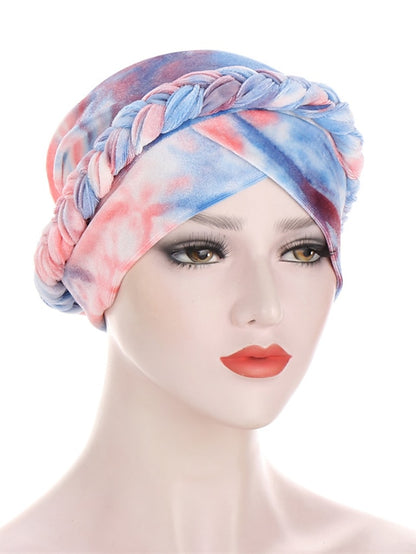 India Tie Dye Turban Cap Muslim Women Hijab Hair Care Hat Braid Headscarf Beanie Bonnet Islamic Headwear Wrap Hair Loss Cover - LuckyFash™