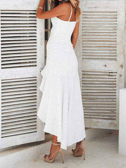 Charming Sling Open Back Ruffled Irregular Dress - LuckyFash™