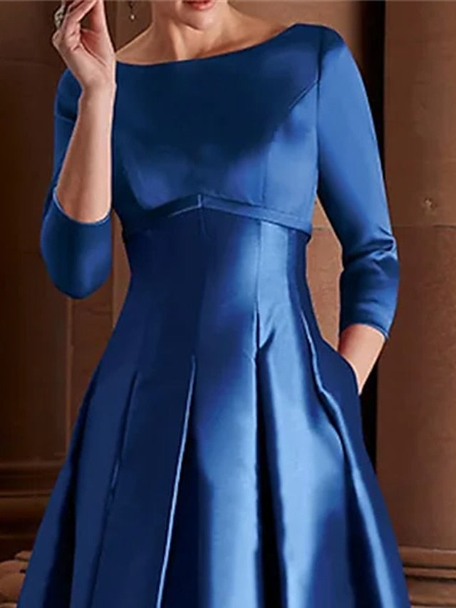 Women's Elegant Retro Swing Dress Midi Dress Party Evening Party Ruched Pocket Color Block Boat Neck 3/4 Length Sleeve Regular Fit Winter Fall 2023 Dark Blue S M L XL - LuckyFash™