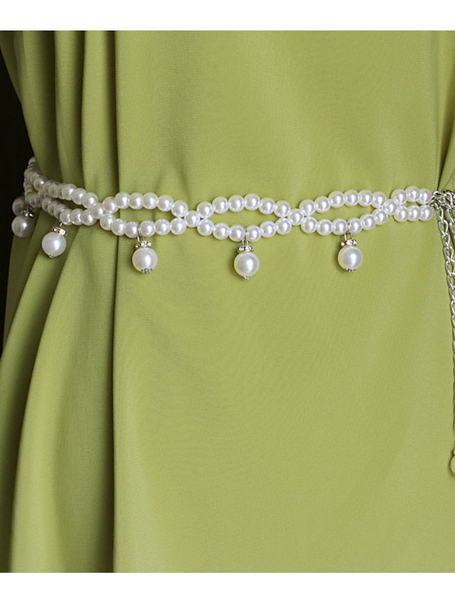 Women's Belt Imitation Pearl White Chain Home Beach Pure Color - LuckyFash™