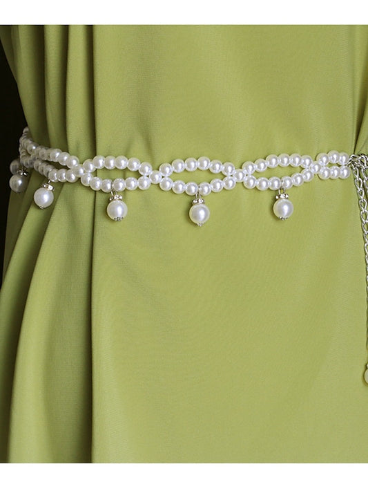 Women's Belt Imitation Pearl White Chain Home Beach Pure Color - LuckyFash™