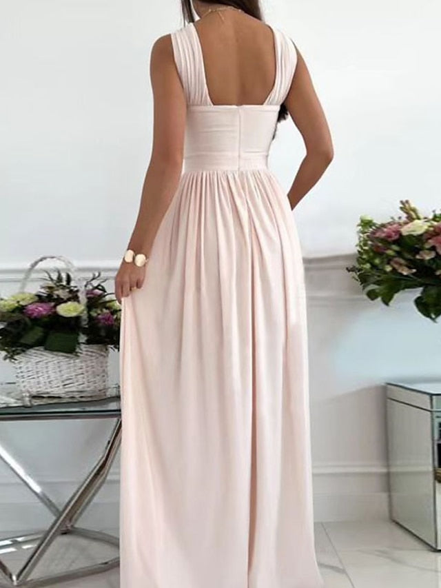 Formal Party Dress Wedding Guest Dress Long Dress Maxi Dress Light Pink Black Red Sleeveless Pure Color Ruched Spring Summer Halter  S M L XL XXL for Women - LuckyFash™