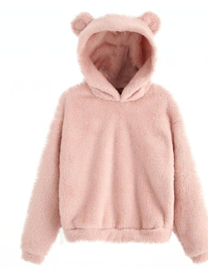 women's fleece fuzzy bear ear hooded sweatshirts hoodie long sleeve casual pullover tops multicolor - LuckyFash™