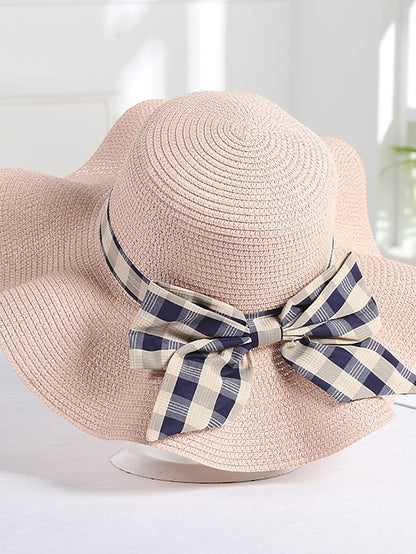 Women's Hat Straw Hat Pink Khaki Beige Lawn Festival Braided Bow Print Ribbon bow Portable Windproof Breathable - LuckyFash™