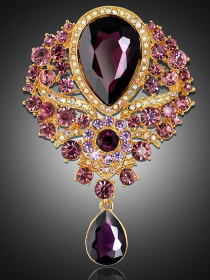 Women's Brooches Pear Cut Solitaire Party Ladies Luxury Work Fashion Crystal Cubic Zirconia Rhinestone Brooch Jewelry Purple Blue Gold For Party Wedding Special Occasion Anniversary Birthday Gift - LuckyFash™