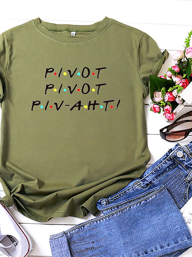 friends shirt women pivot friend t shirt letters print short sleeve casual letters printed top tee grey - LuckyFash™