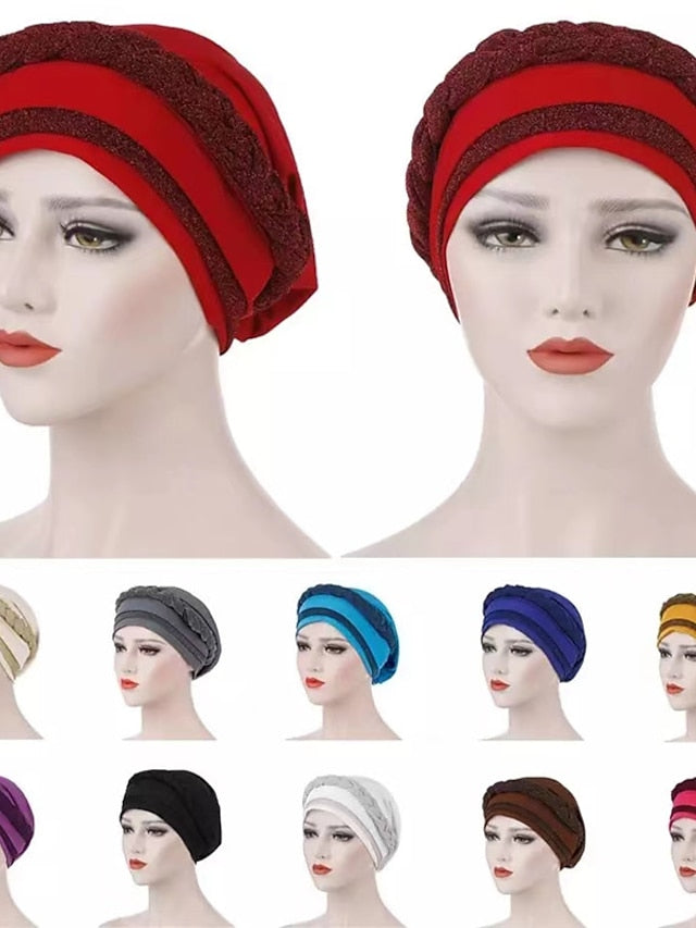 India Muslim Women Hijab Hat Two Color Splicing Cap Braid Turban Headscarf Islamic Head Wrap Lady Beanie Bonnet Hair Loss Cover - LuckyFash™