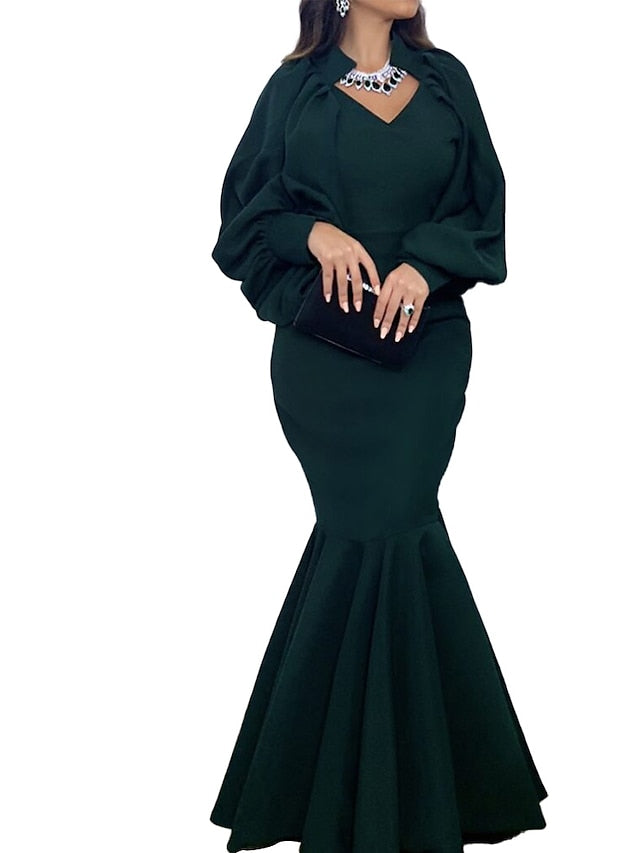 Womenâ€˜s Formal Party Dress Wedding Guest Dress Sheath Dress Trumpet/Mermaid Dress Long Dress Maxi Dress Green Black Blue Long Sleeve Pure Color Ruched Winter Fall Spring Crew Neck Fall Dress 2023 S M - LuckyFash™