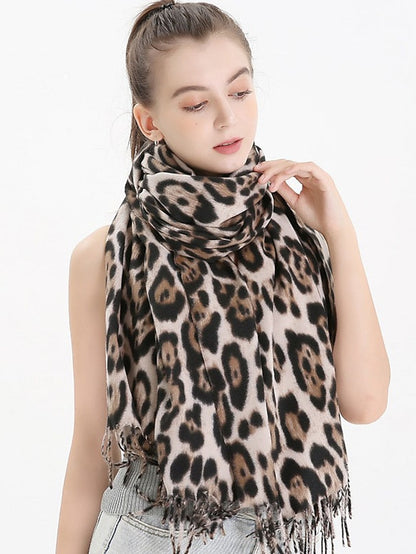 Big Size Band Tassels Poncho Women Unique Leopard Print Scarves and Shawls Ladies Winter Neck Warm Wrap Soft Blanket Cape 200cm - LuckyFash™