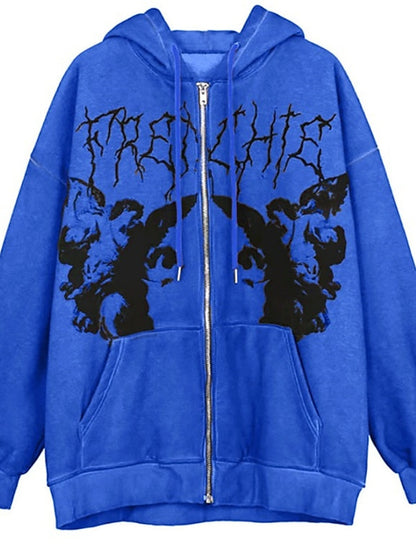 Hoodie Sweatshirt Zip Up Blue Light Brown Dark Gray Graphic Long Sleeve M L XL XXL XXXL for Women - LuckyFash™