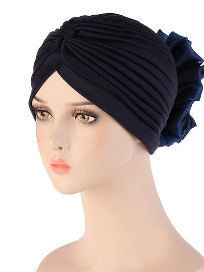Female Stylish Indian Big Flower Solid Color Turban Hat Comfortable Women Muslim Pullover Hat African Head Wrap Hijab Cap Headwear - LuckyFash™