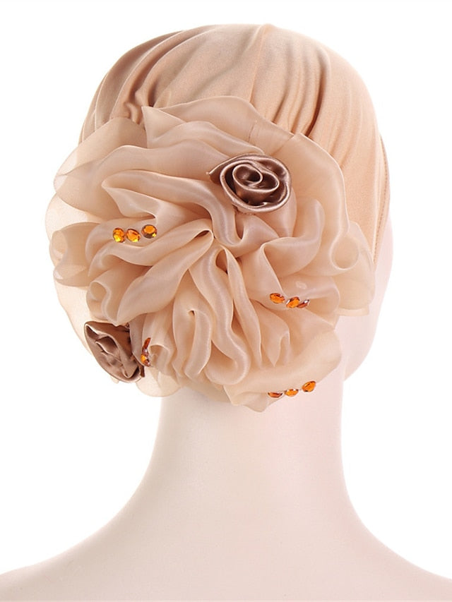 Women Solid Color Back Big Flower New Turban Muslim Hijab Caps Satin Flowers Arab Wrap Inner Hijabs Bonnet Hat Headdress - LuckyFash™