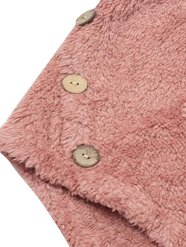 Fleece Jacket Pullover Casual Sherpa Fleece Teddy Zip Up Front Pocket Black Light Green Pink Cat Street Hoodie Plus Size Long Sleeve Fleece for Women - LuckyFash™