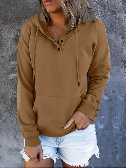 Women's Hoodie Pullover Button Up Hoodie Casual Wine Red Black Blue Solid Color Plain Casual Hooded Long Sleeve - LuckyFash™